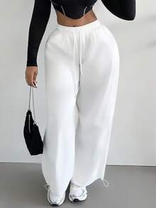 Alexandranx Damen Frühling und Sommer für Vintage Streetwear Cargo Athleisure Streetwear weiße Kordelzug Sportswear Schlupfhose mit weitem Bein