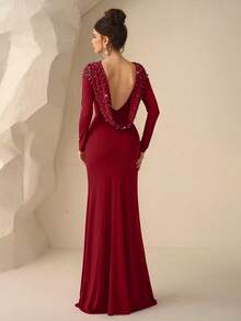 Coutiva Formal Evening Gown (Heavily Embellished) - Burgundy - View 1