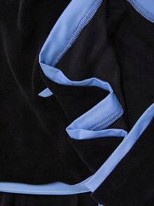 Dewbera Casual Versatile Colorblock Personalized Fleece Pocket Zipper Sweatshirt Fleece Sweatshirt Color Block Sweatshirt Half Zip Sweatshirt Blue Trim - Multicolor - View 8