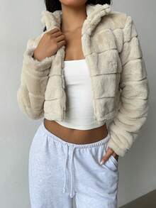 FavEase Women Solid Color Long Sleeve Zip-Up Fleece Jacket, Autumn/Winter Fall Cloth For Women