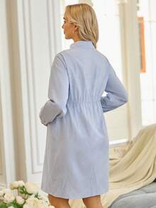 SHEIN 时尚休闲条纹印花腰部哺乳连衣裙