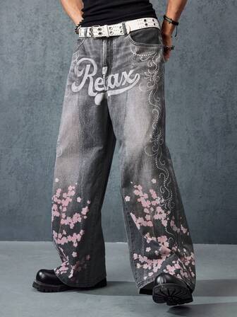 Street Life Jeans en denim imprimé casual pour hommes