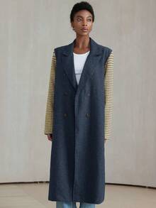 Aveloria Modichic Tissu rétro, design patchwork à carreaux sur les manches, décoration élégante de boutons sur le col ample pour un manteau long