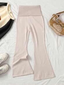 SHEIN Serisse Kids Pantalon en tricot évasé à taille haute simple et unicolore pour préadolescentes, couleur abricot, convient pour la maison, l'extérieur, le port casual quotidien. Pantalon évasé en tricot, pantalon évasé blanc, pantalon évasé abricot, pantalon en tricot côtelé abricot, pantalon en tricot blanc, pantalon évasé en tricot, pantalon évasé en tricot côtelé, assortis mère-fille, maman et moi, pour l'automne/l'hiver