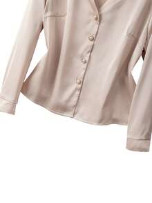 GlowEve CURVE Plus Size Women's Fashion Champagne Pleated Dress,Autumn Elegant Formal Textured Fabric,Collar Cuff Button Top And Skirt Set For Wedding Gala Party - Apricot - View 5