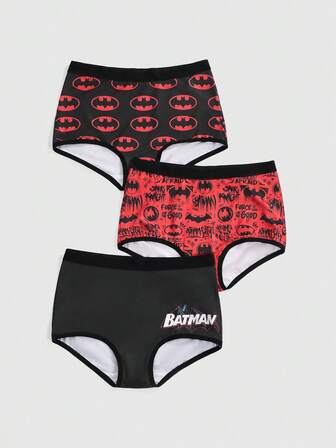 Batman X ROMWE 3pcs Soft & Comfortable Bat Print Boyshorts