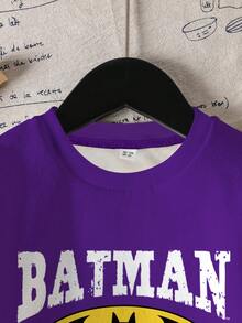 BATMAN X SHEIN 秋季小男孩休闲字母蝙蝠印花圆领运动衫 - 白色 - 查看 3