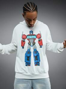 Transformers X SHEIN Men's Casual Robot Print Drop Shoulder Hoodie, Autumn - White - View 5