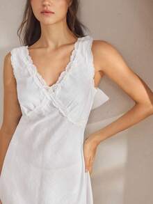 Ocili 舒适棉质简约蕾丝女士睡袍 - 白色 - 查看 2