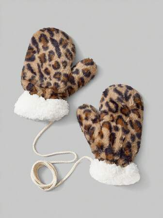 Goth 1 Pair Y2K Retro Furry Camel Leopard Print Fingerless Gloves With Drawstring, Fashionable & Minimalist, Suitable For Daily Wear, Parties, Gatherings, Autumn/Winter, Halloween, Christmas