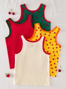 4pcs Girls' Cute Strawberry & Cherry Fruit Print Camisole Undershirt, Versatile For Inner & Outer Wear - Multicolor - View 2