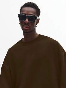 SUMWON Men's Oversized Long Sleeve Crew Neck Sweatshirt Casual Pullover Top Fall Winter Comfort Wear Plain - Coffee Brown - View 4