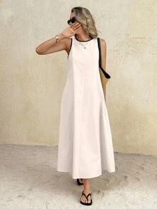 SHEIN Frenchy Women's Casual Loose Sleeveless Round Neck Long Dress Summer Casual Beach - Apricot - View 6