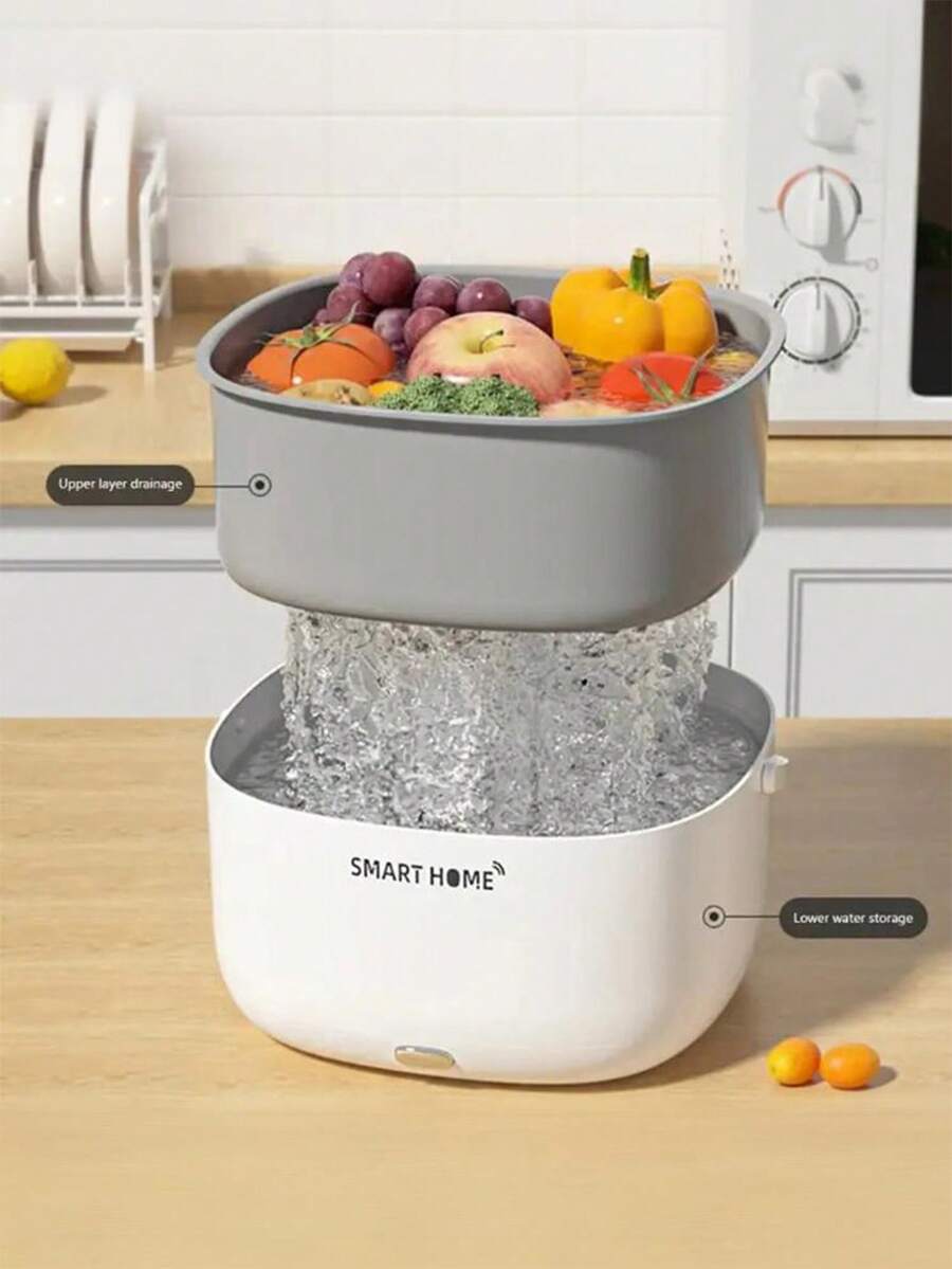 Teckwe 2025新款家用果蔬清洗机超声波自动便携式果蔬清洗机带沥水篮