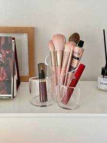 SHEIN 1 hộp đựng đồ trang điểm bằng nhựa, hộp trong suốt hiện đại, thích hợp cho gia đình, bãi biển ngày lễ, bộ sưu tập phòng tắm, bộ sưu tập phòng ngủ, quà tặng Ngày của Cha, hộp đựng cọ trang điểm, hộp đựng mỹ phẩm và giá đựng bút, thích hợp cho bàn làm việc văn phòng, hộp đựng đồ để bàn và phụ kiện bàn trang điểm, thích hợp làm quà tặng ngày lễ Giáng sinh - Trong sáng - Xem 8