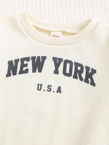 Cozy Pixies 3 件套男婴套装：字母印花圆领运动衫、保暖内衬、无袖背心和松紧腰慢跑裤