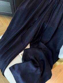 GlowEve CURVE Plus Size Casual Solid Color Drawstring Waist Pants - Navy Blue - View 4