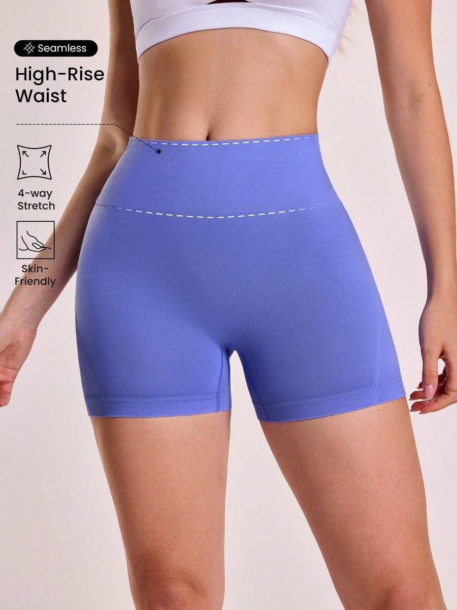 Sovereign Charm Women's Solid Color Elastic Waist Casual Fitness Shorts - Baby Blue - View 1