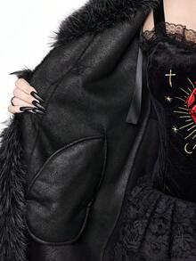 ROMWE Women's Autumn/Winter Long Sleeve Button Design Faux Fur Fashion Jacket