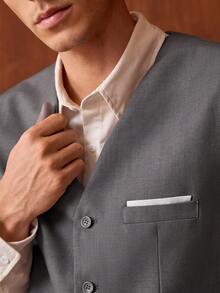 Officeau 男士修身商务休闲三件套西装，含外套、裤子和马甲，适合男士婚礼新郎穿着，高品质专业通勤套装，复古绅士风西装搭配西裤，春夏皆宜。 - 灰色 - 查看 6