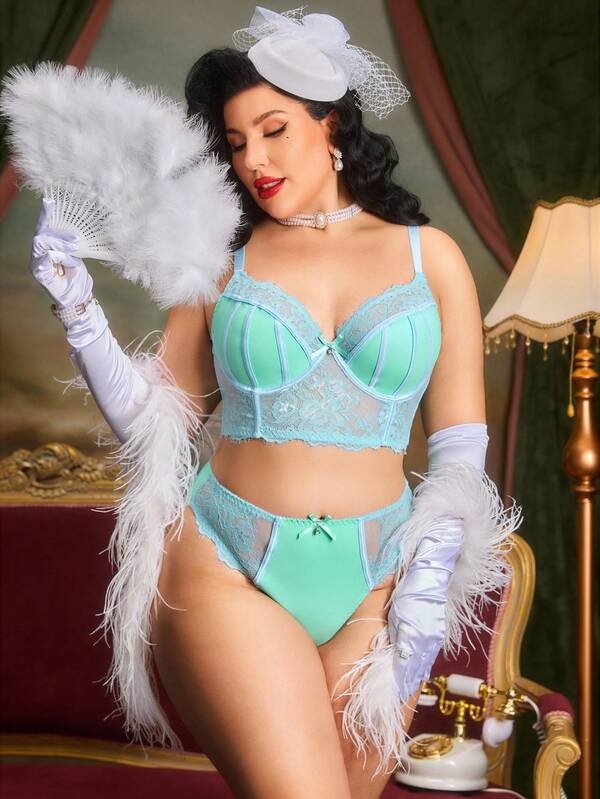 PinupPomp 2pcs/Set Plus Size Sexy Underwear With Steel Rings, Fashionable For Summer, Lift