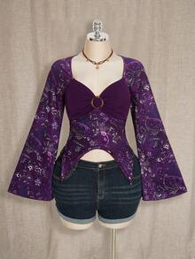 SHEIN ICON 大码女式时尚长袖T恤 - 紫色 - 查看 3