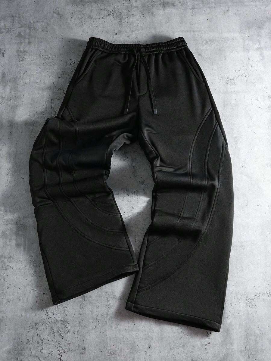 PAVTROS Herren Lässig Jogginghose mit Kordelzug Taille, Taschen und weitem Bein, locker, grafisch, Freunde, alternativ, Streetwear, für Herren, Jogging - Schwarz - Übersicht 1