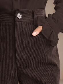 Anewsta Women's Coffee Brown Corduroy Trousers With Rivet Pockets, Elegant Business Casual Flare Pants For Autumn/Winter - Coffee Brown - View 1