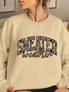 EMERY ROSE Plus Size Women's Sweater Weather Crew Neck Long Sleeve Sweatshirt Fall Sweatshirt, Retro Fall Crewneck, Cozy Sweater Weather, Fall Season