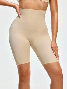 SHAPORA Women's High Waisted Shapewear Shorts In Solid Color - Apricot - View 4