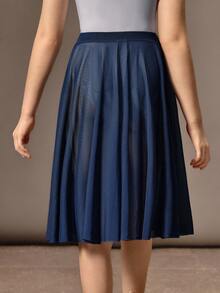 SHEIN Váy ba lê dài đến đầu gối cho bé gái tuổi teen, làm từ vải lưới nhẹ và mềm mại - Xanh đậm - Xem 5