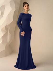 Coutiva Formal Evening Gown (Heavily Embellished) - Navy Blue - View 3