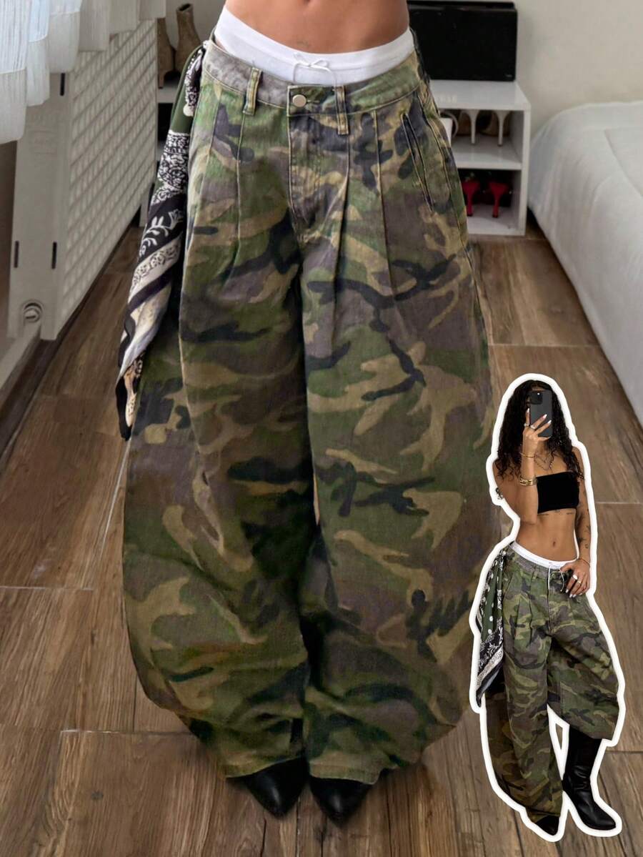 Jeanoix Petite 女士Y2K阔腿牛仔裤 - 彩色 - 查看 1