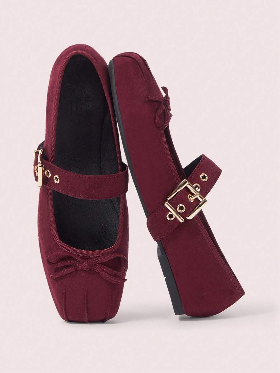 CUCCOO DOLLMOD Chic Ballet Style Mary Jane Flat Shoes For Women For Christmas - Burgundy - View 1