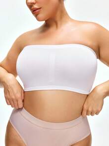 SHAPORA Plus Size Women Solid Color Comfortable Wireless Tube Top Bra - White - View 4