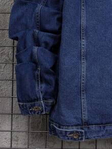 EURMUSE Herr Fleece-Kanter Denimjacka Med Krage - Mediumtvätt - Visa 5