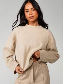 MISSGUIDED Oversized Crew Neck Knit Sweater Soft Ribbed Pullover Fall Winter Casual Jumper - Light Grey - View 4
