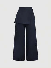 SHEIN MOD Women Navy Overlay Formal Pants, Suitable For Back To School Season, Workwear In Fall/Winter - Navy Blue - View 2