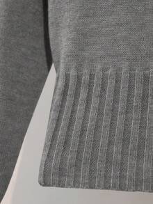 Franclia Women's Minimalist Collared Bowknot Open Shoulder Long Sleeve Solid Color Knit Pullover Sweater - Dark Grey - View 6