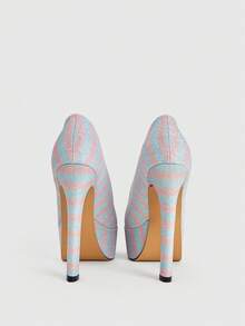 CUCCOO LuxiPop Zapatos de tacón con plataforma elegantes y de moda con rayas brillantes y resistentes al agua para fiestas