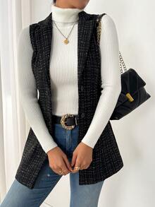 RosyDaze 女士圆点领无袖粗花呢夹克 - 黑色 - 查看 5
