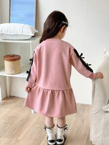 Genkimix Kids Young Girls Elegant Long Sleeve Bowknot Decor Princess Dress
