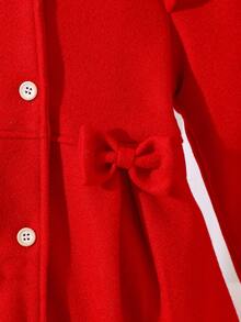Elladie kids 女童甜美公主风杏色荷叶边领蝴蝶结装饰中长外套，韩版可爱儿童外套，适合日常上学、家庭休闲、节日聚会（如生日派对、新年拜访等），实用又时尚 - 紅色 - 查看 6