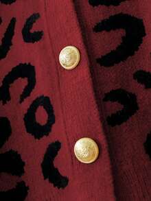 GlowEve Autumn/Winter New Camel Leopard Print Sweater Cardigan For Women, Fashionable High-End Navy Collar Ladies Open Front Knit Jacket - Multicolor - View 6