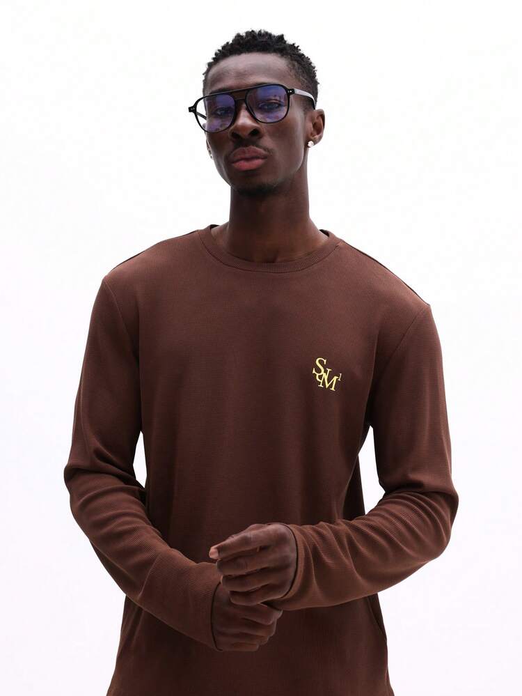 T-shirt côtelé à manches longues avec logo