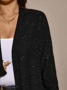 Comfylo Giacca casual con apertura frontale e paillettes per donne taglie forti - nero - Visualizzare 4