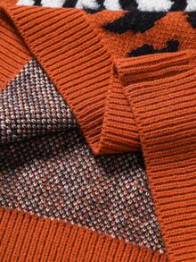 GALLERY FADE Suéter casual de cuello redondo con bloqueo de color, estampado de leopardo y cebra, de manga larga, gráfico de punto para hombre, suéter gráfico naranja con estampado de cebra, para invierno - Multicolor - Ver 7