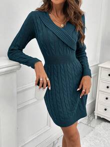 EMERY ROSE Women's Elegant Solid Color Fitted Knit Dress, Autumn/Winter - Teal Blue - View 6