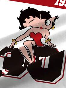 Betty Boop x SHEIN 男士休闲宽松卡通人物及数字印花撞色短袖T恤，时尚街头风，夏季 - 白色 - 查看 7