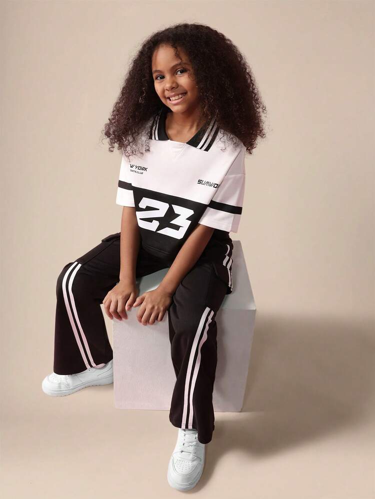 Ensemble coordonné à imprimé bloc surdimensionné avec pantalon large